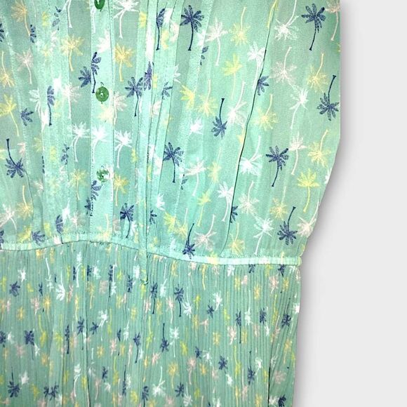 Lauren‎ Conrad Dress Sz 8 Sheer Pistachio Green Palm Tree Pleated Cottagecore - Picture 10 of 15